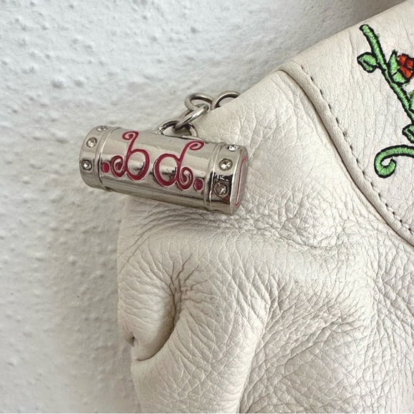 BaBee D Leather Whimsical Mushroom Embroidered Hand Bag Hobo with Wood Handles - Picture 5 of 16